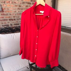 Red button up blouse